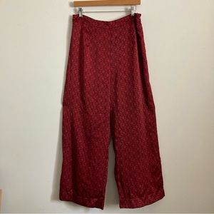 Red Print Wide Leg Pants, size L